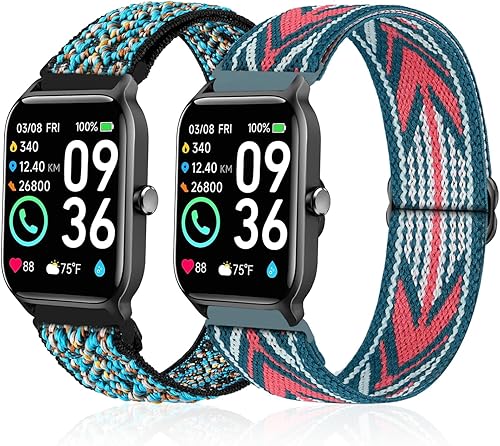 Paquete de 2 correas elásticas de nailon compatibles con WoneligoFitpolo Smart Watch IDW13, correas elásticas suaves para reloj FITVII