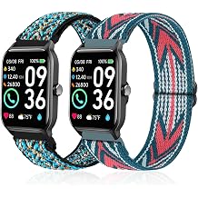 2 Pack Stretchy Nylon Watch Bands Compatible with Woneligo/Fitpolo Smart Watch IDW13, Loop Soft Elastic Straps for FITVII H56/ID208Plus/Gydom/ENOMIR/Amzhero/TOOBUR/MILOUZ/Tensky IDW19 Watch