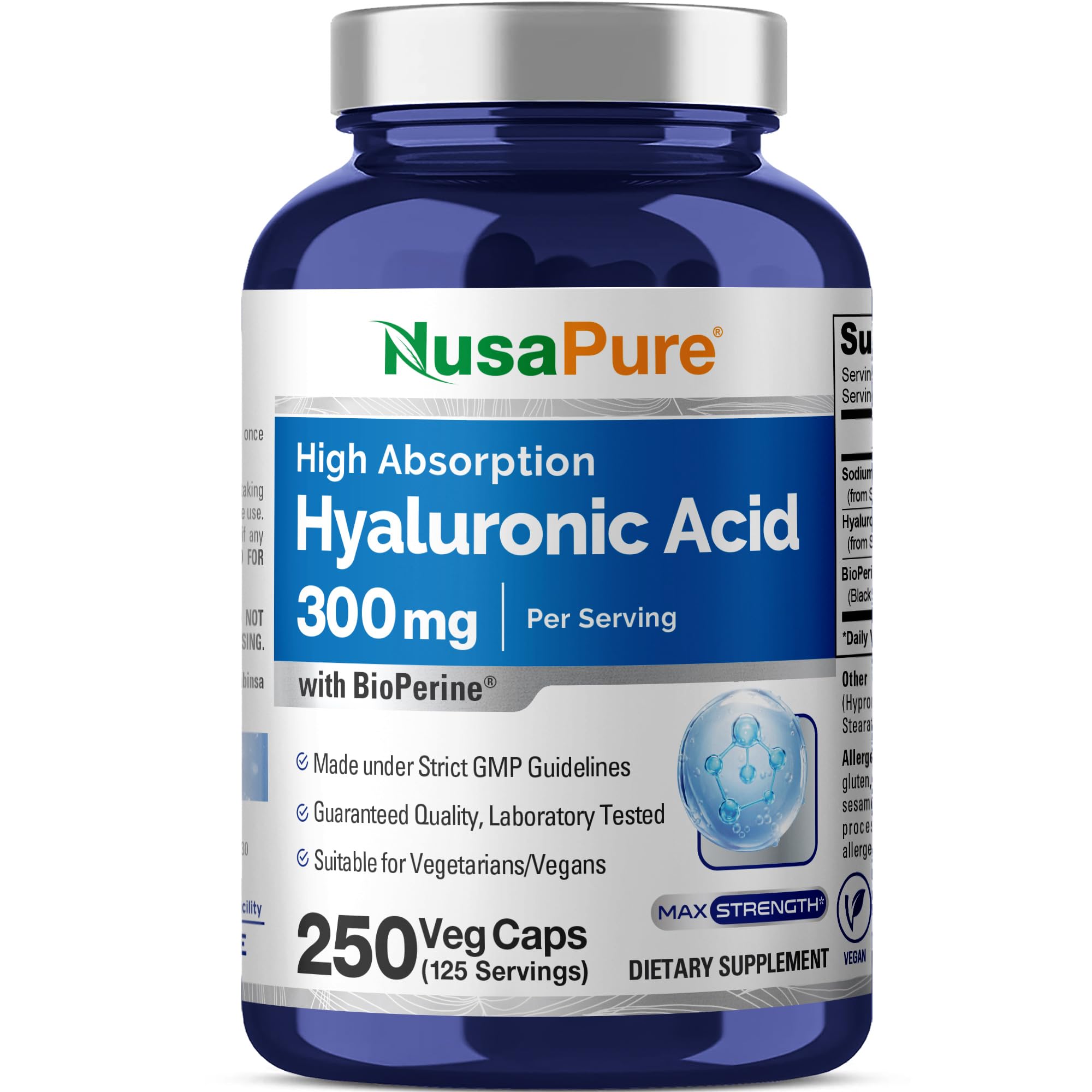 Hyaluronic Acid, Non-GMO, Vegan, 300mg, 250 Veg Capsules - 125 Servings