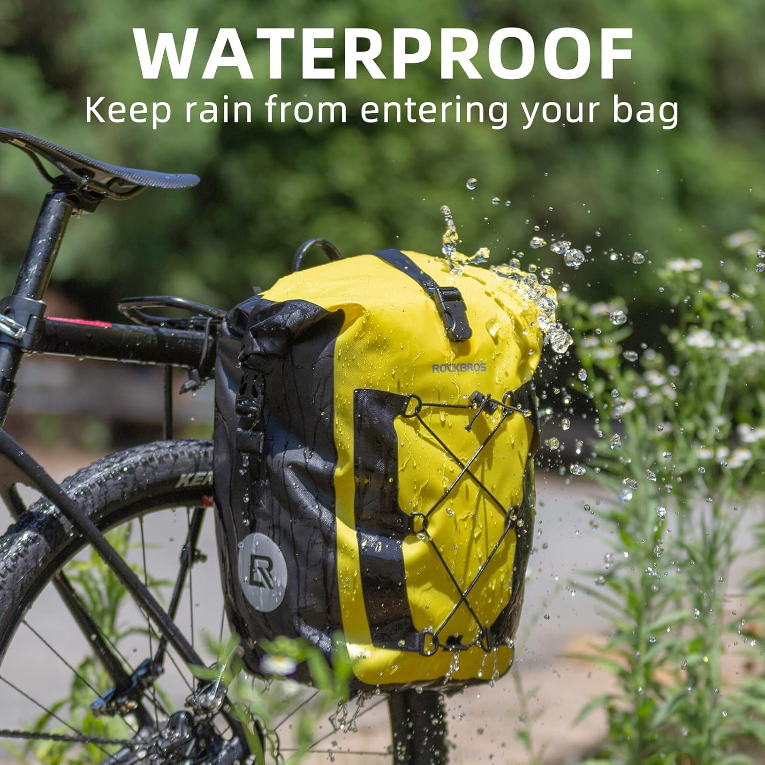 rockbros bike pannier waterproof 27l large capacity bike bag rear rack bicycle pannier bag waterproof for grocery touring cycling yellow*1
