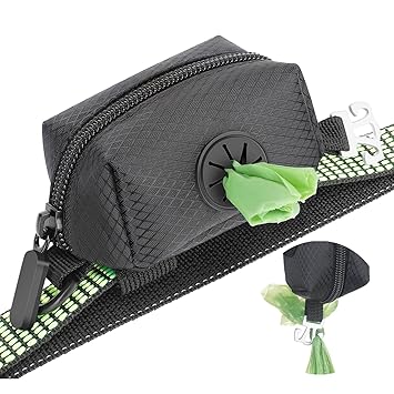 MalsiPree Dog Poop Bag Dispenser with Used Waste Bag Holder Carrier - Improved Elastic Strap & Metal Carabiner Greatly fits Any Dog Leash