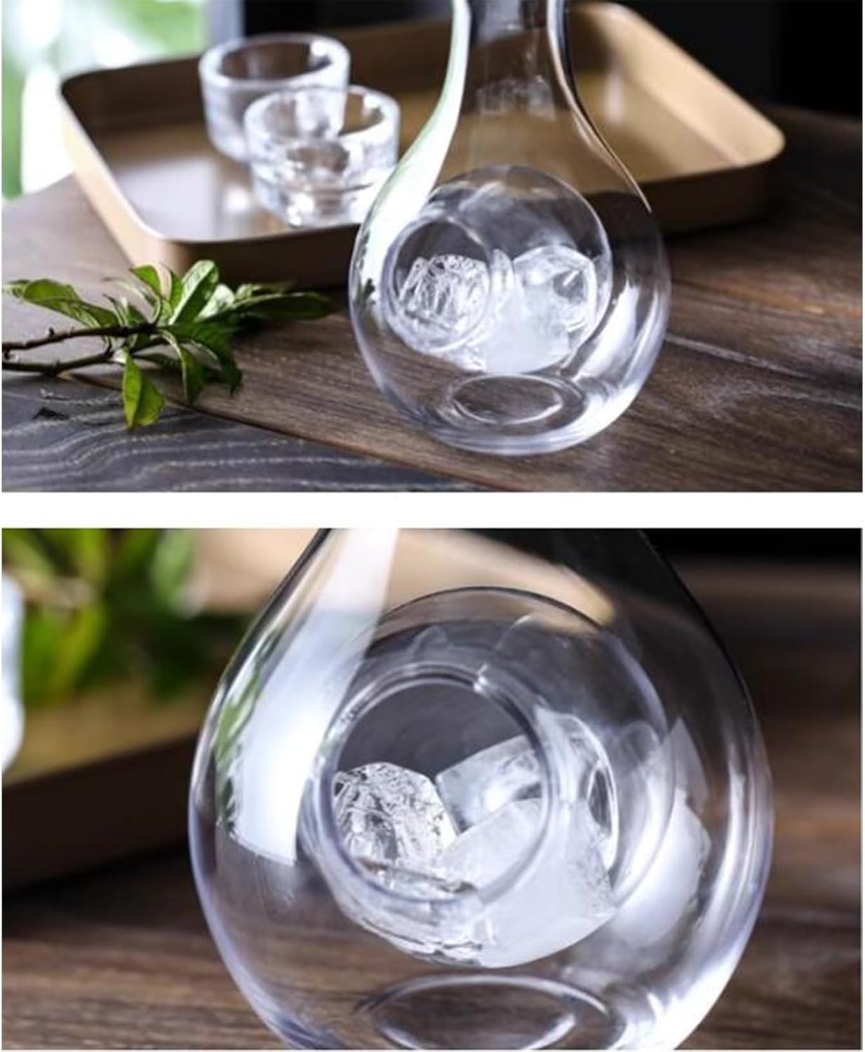 Japanese Crystal Glass Sake Dispenser Sake Jug Set,traditionally Sake Bottle Crafts Cup Sake Cup Set,Crystal Glass 6 Pieces with Wooden Tray Transparent