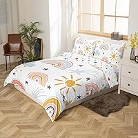 Vista 5 de Erosebridal Funda de edredón de arco iris para niñas, diseño de sol y estrellas, tamaño individual, para niños y niños, estilo de dibujos animados