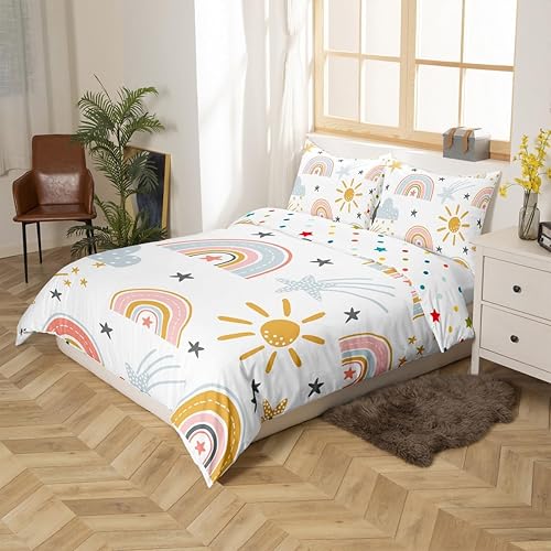 Miniatura 5 de Erosebridal Funda de edredón de arco iris para niñas, diseño de sol y estrellas, tamaño individual, para niños y niños, estilo de dibujos animados,