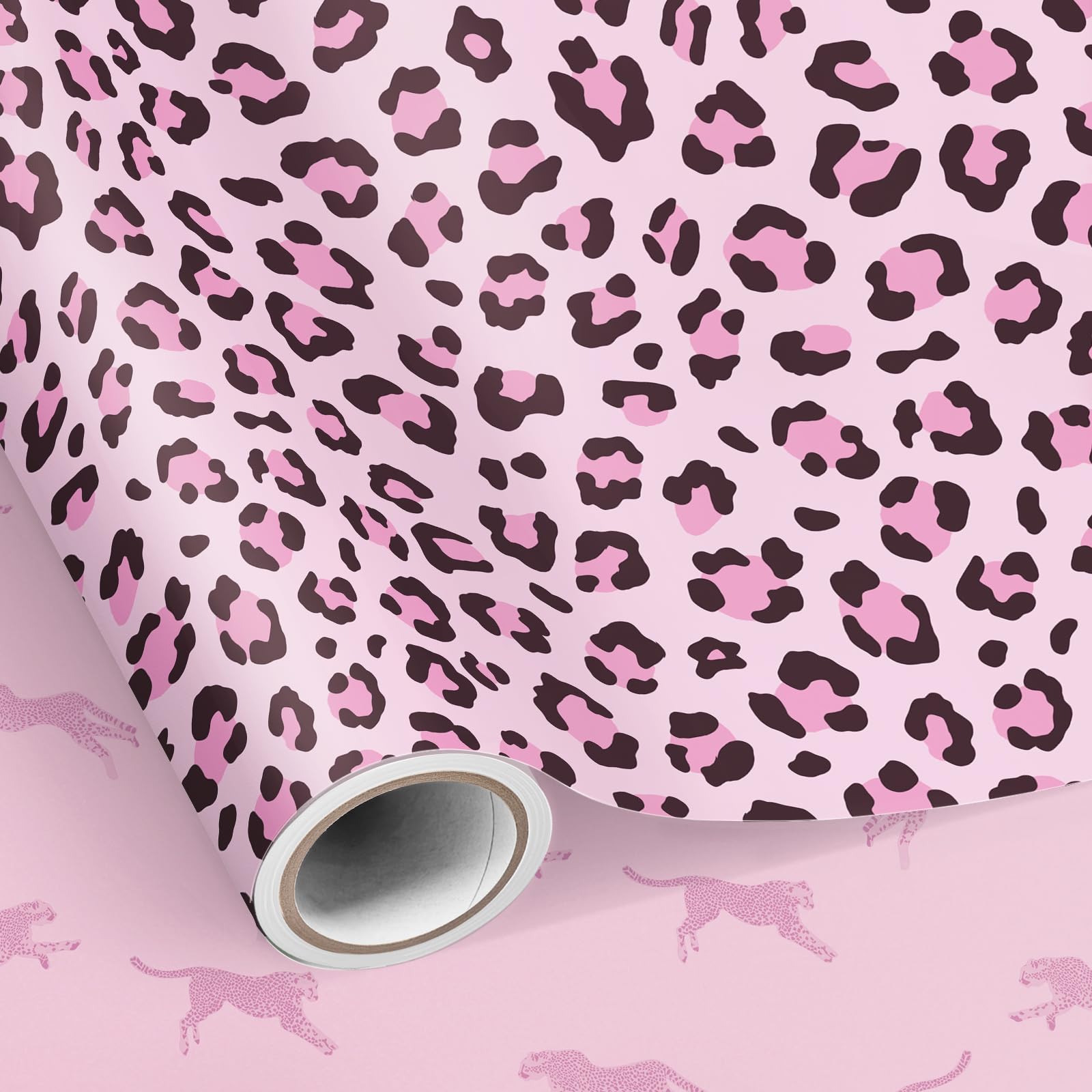 SHUCHING Pink Cheetah Print Wrapping Paper Roll for Girls, Reversible Pink Leopard Gift Wrap Design for Women Girl's Birthday, Wedding, Bridal Showers Party - 43cm X 10m