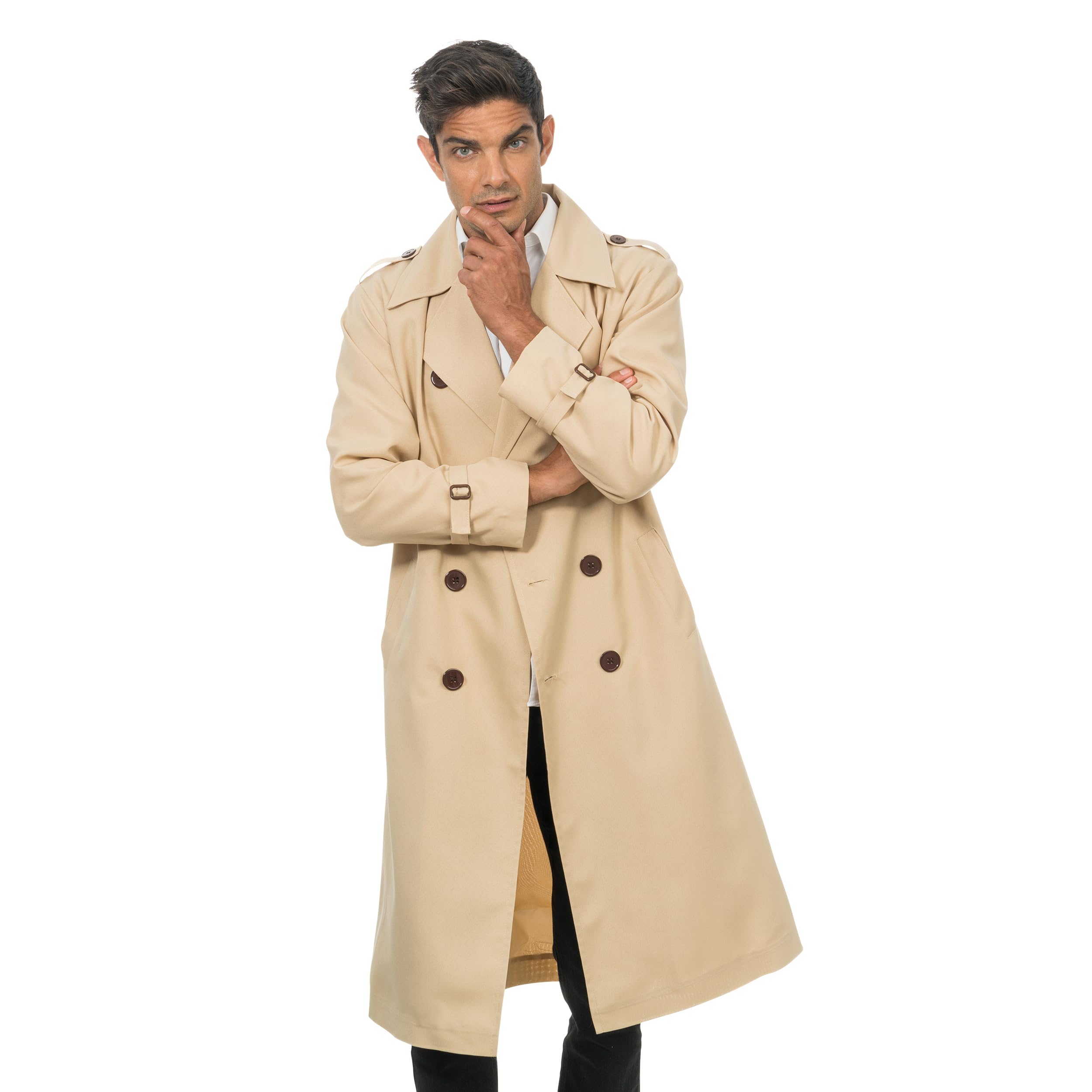 Chaks - Adult Trench Coat, Beige, Classic Detective Coat, Inspector, for Carnival, Theme Party