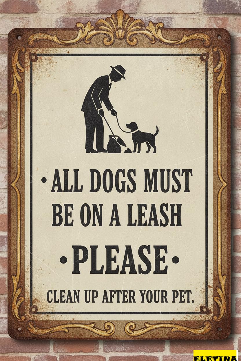 All Dogs Must Be On Leash Metal Wall Decor Warning Street Sign Keep Beware Floor Road High Way Gate 8x12in