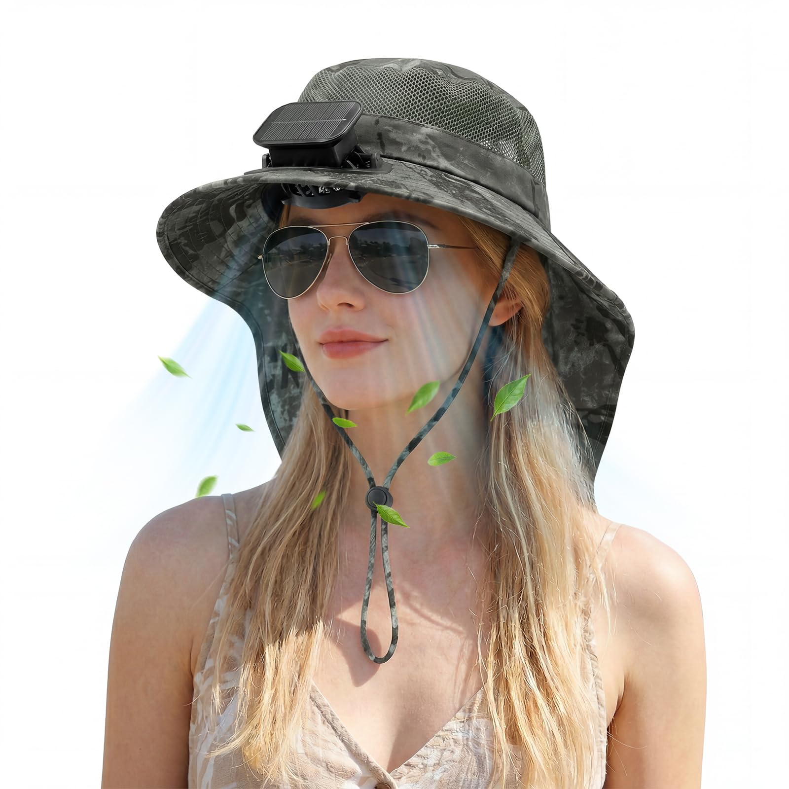 Solar Panel Powered Fan Built in Wide Brim Outdoor Fishing Sun Hat USB Charging Men Beach Essential Summer Must Have Safari Accessories Hike Equipment Camping Gear Item Stuff Necessities Things Gadget