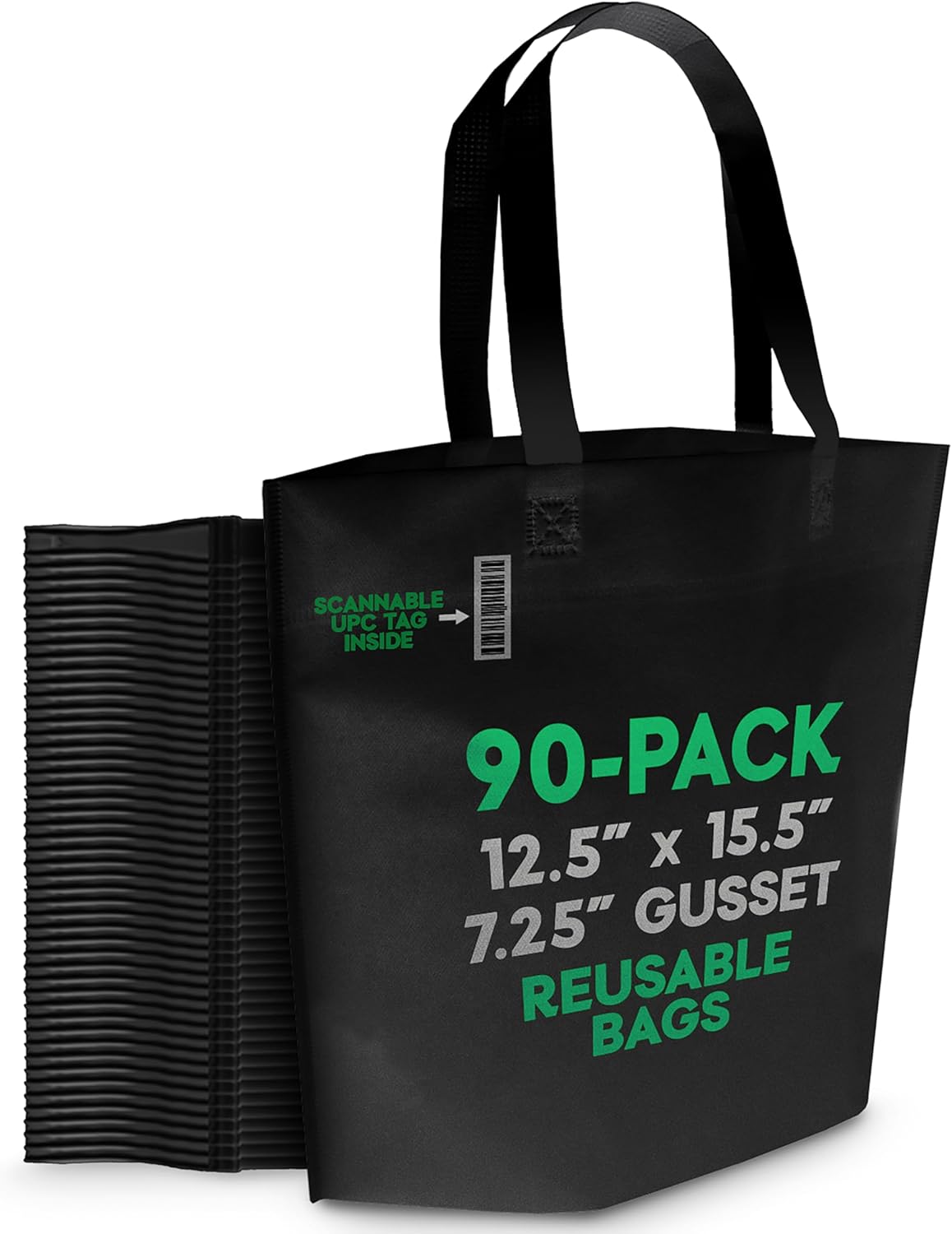 90 Pack Non-Woven Heavy-Duty Reusable Reusable Shopping Bags with Handles - Grocery Bags Bulk