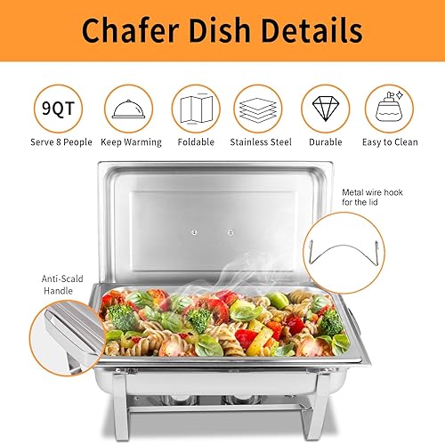 Miniatura 2 de Juego de 2 platos de acero inoxidable de 9 cuartos de galón, juego de bufé de tamaño completo, plegables, rectangulares, para catering, juego de