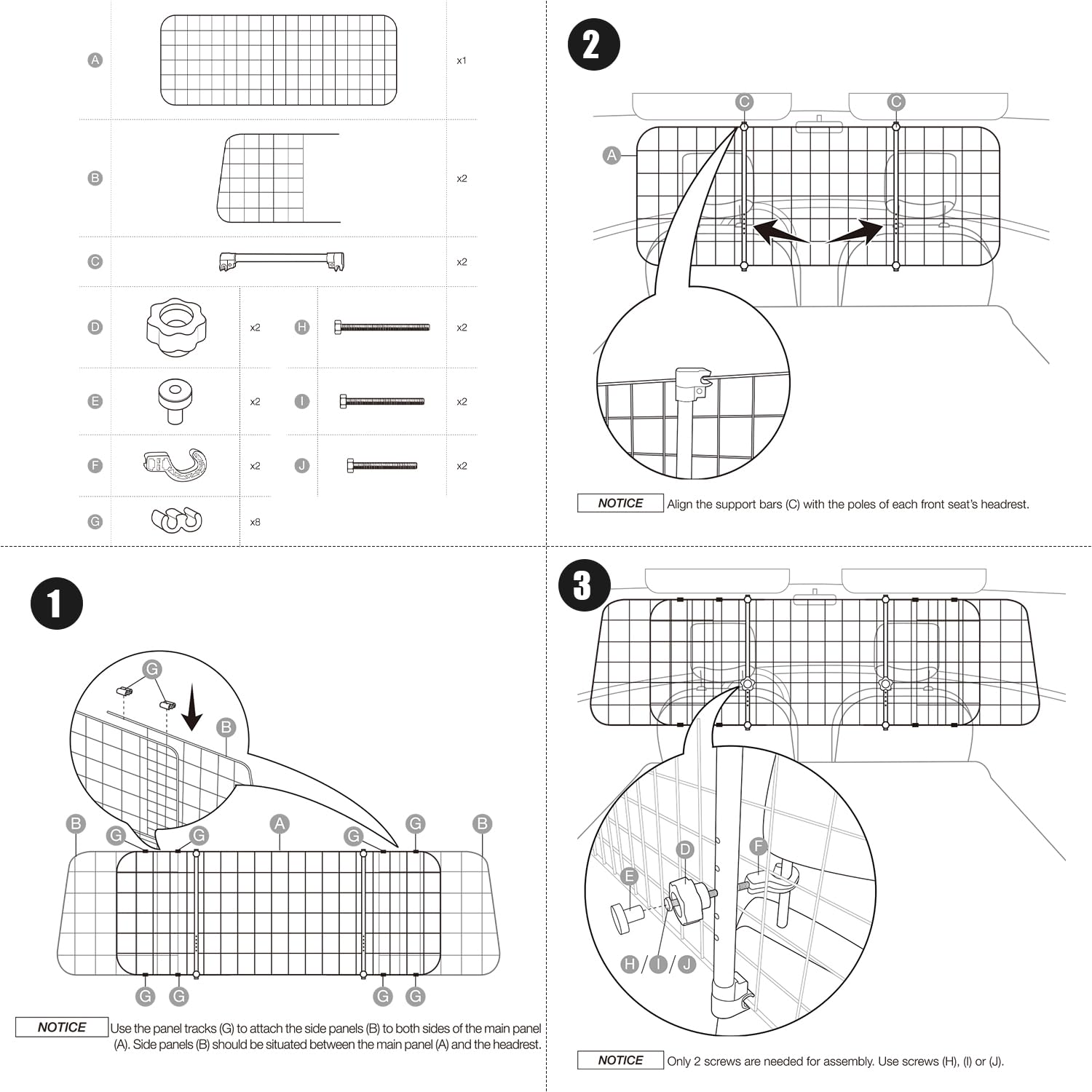 Herrselsam Grille de protection de voiture, pour chien, largeur réglable, grille de séparation pour coffre de chien, avec ceinture de sécurité, filet de voiture