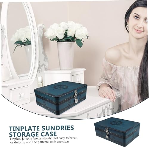 Miniatura 2 de Caja de almacenamiento con cerradura organizador de fotos escritorio escritorio hojalata caja de estaño escritorio rectangular alcancía pequeña caja