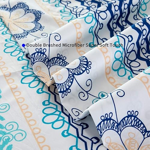 Miniatura 7 de JSD - Juego de sábanas de 4 piezas de microfibra cepillada con estampado de hojas florales, bolsillo profundo, suaves, duraderas y sin arrugas