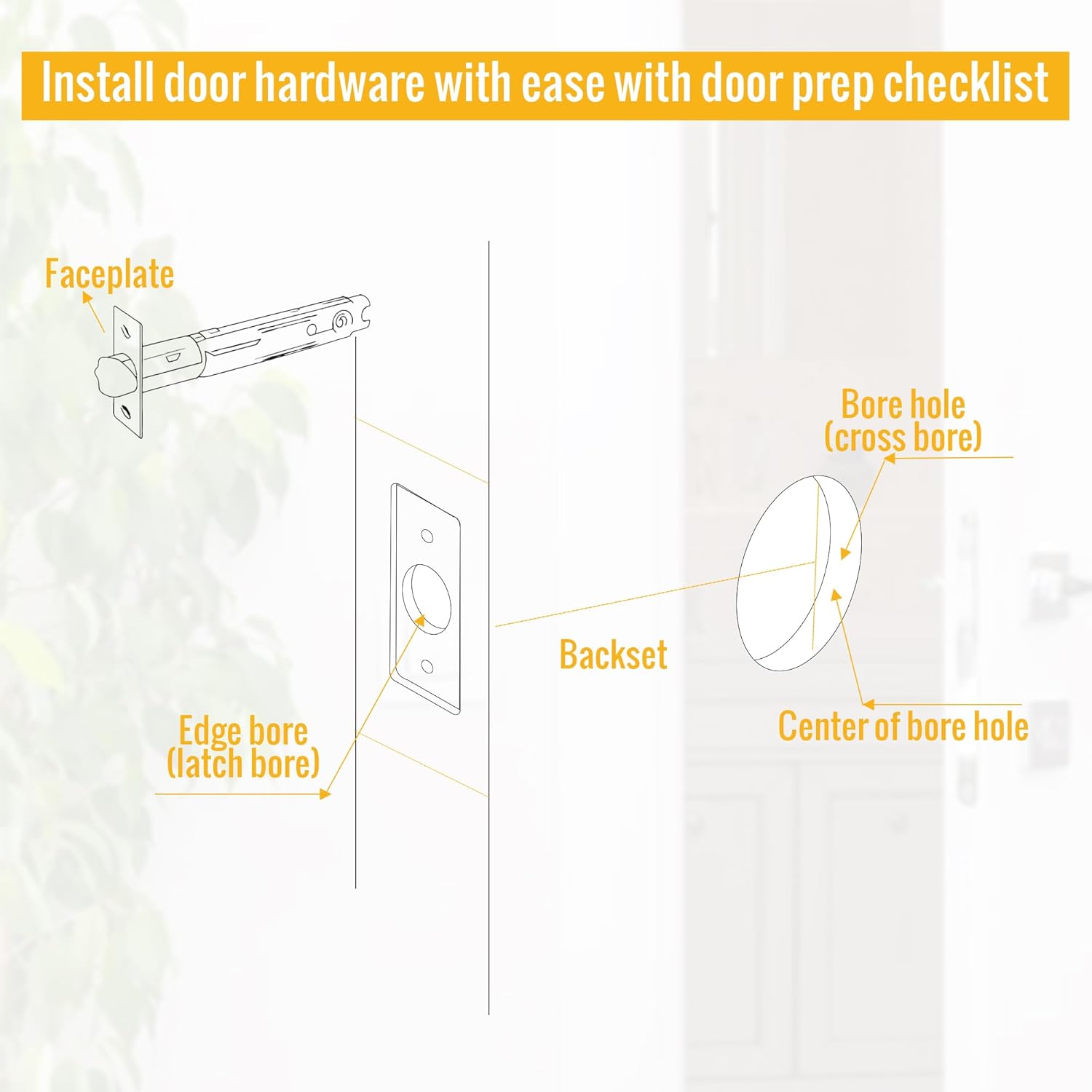 5" Backset Entry Door Latch, 3.03" Square Interface, Non-Handed, Polished Brass