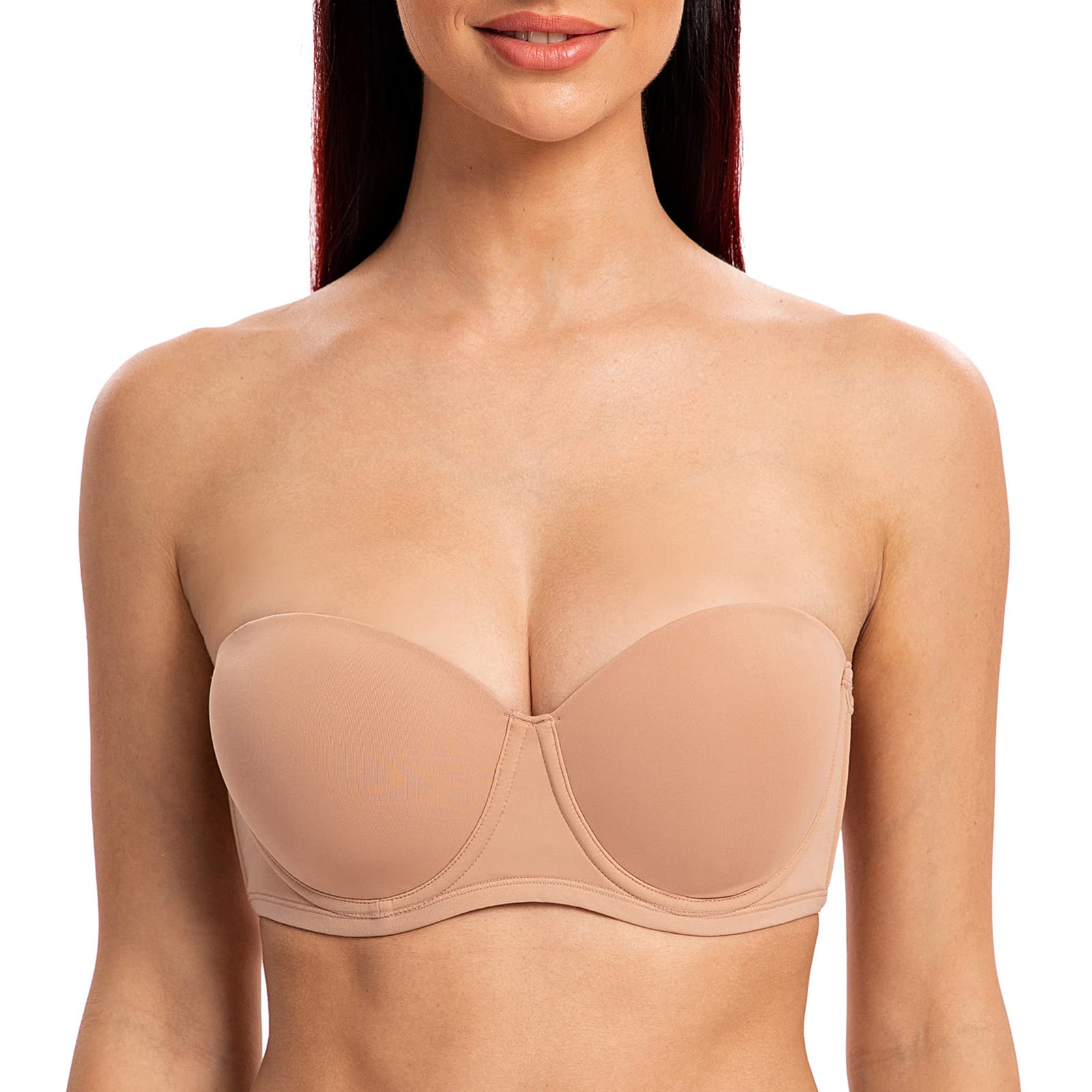 Meleneca Women's Cappuccino Underwire Strapless Bras For Bigger Bust Back Smoothing Plus Size 30E