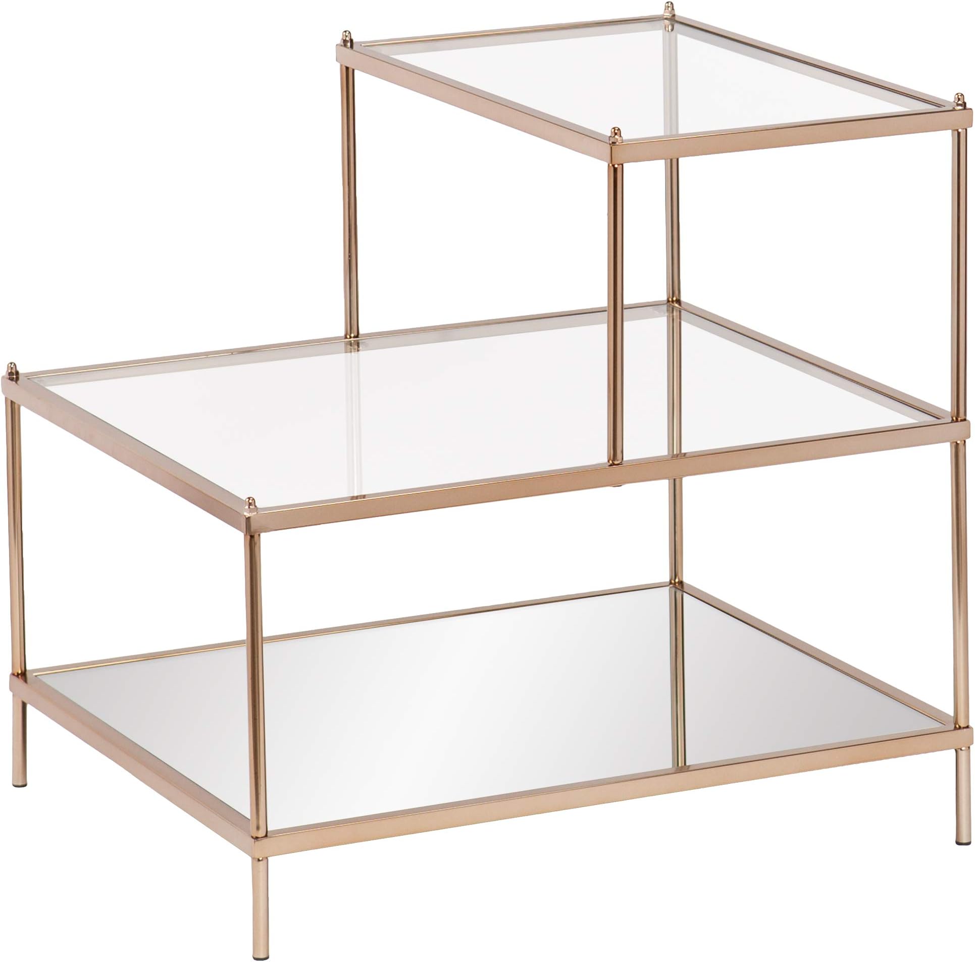 SEI FurnitureKnox Mirrored 3-Tier Stair Step Accent Table, 20.5"W X 24"D X 23.75"H, Warm Art Deco Gold