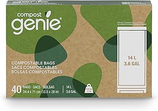 3.6 Gallon Compostable Bags, 40 Count, Sturdy for Food Waste, Compatible with Kitchen Compost Genie Bins, ASTM D6400 Certified