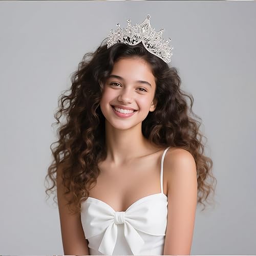 Vista 13 de Kamirola Corona de reina barroca, corona nupcial de diamantes de imitación y tiaras diadema de cristal para cumpleaños, graduación, concurso