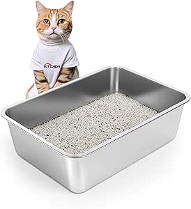 Stainless Steel Cat Litter Box with High Sides, Large (19.5" L x 13.5" W x 8" H)