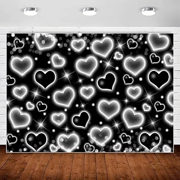 Early 2000s Backdrop for 90s Y2K Old School Photoshoot Glitter Black Heart Backdrops Women Adult Happy Birthday Party Banner Decorations Valentines Day Photography Background Selfile Wall Decor 7x5ft
