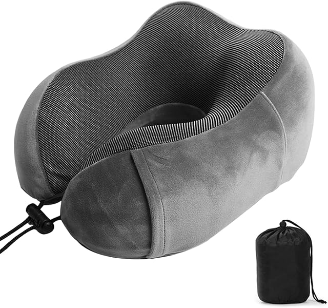Milkiwai Travel Pillow, Memory Foam Neck Pillow for Travelling Or Flight, Ergonomically Designed Neck Support Pillow, Stops The Head from Falling Forward Travel Pillows for Adults & Kids (Grey)