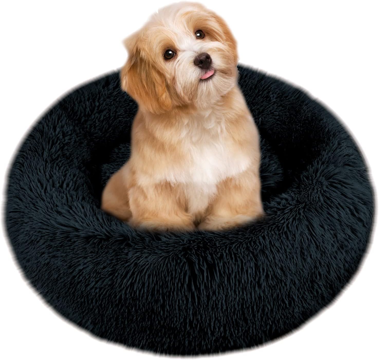 Comfy Calming Anti-Anxiety Donut Bed for Small Dogs, Luxury Warm Fluffy Pet Cuddler With Anti-Slip Bottom
