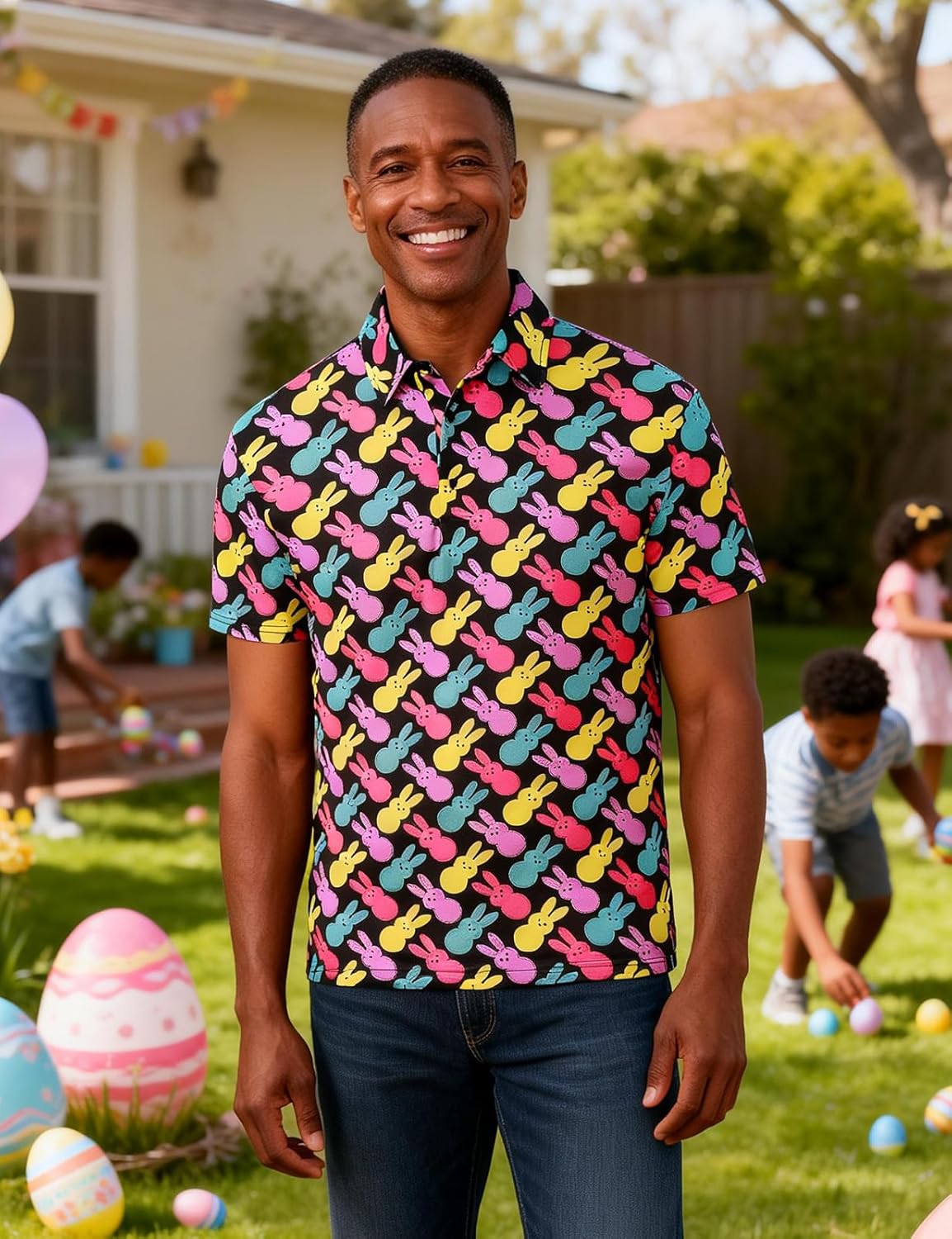 Funny World Men's 3D Pattern Printed Polo Shirts Short Sleeve Golf Shirt for Men