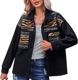 JINGAN Waterproof Coat Womens Light Jacket for Women Womens Long Sleeve Lapel Jacket Patchwork Ethnic Outer Jacket Womens Fleece Jackets Full Zip
