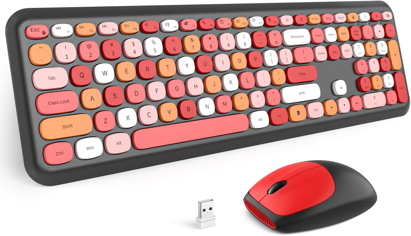 MOFII Wireless Keyboard and Mouse Combo, Colorful Full Size Keyboard with Number Pad, Silent Cute Wireless Mouse, 2.4GHz Dropout-Free Connection, for PC Laptop Computer (Black Color)