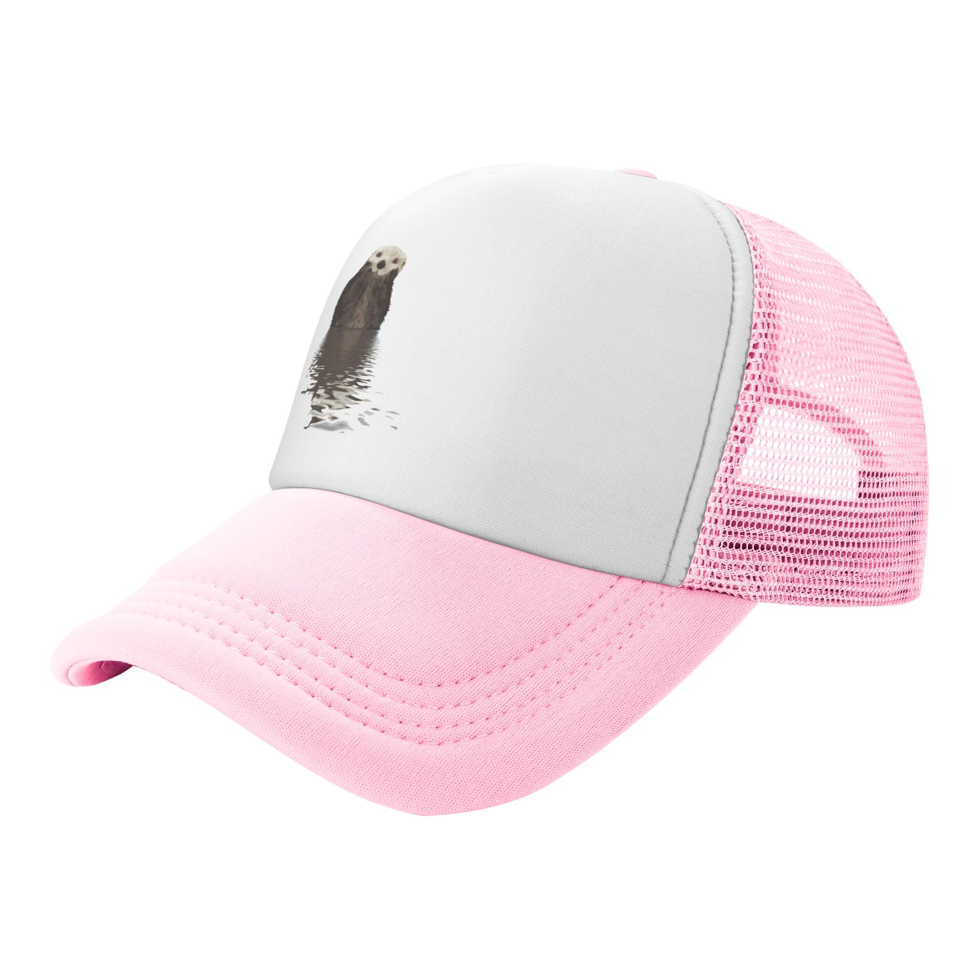 Cute Otters Lightweight Mesh Baseball Hat Fishing Sun Cap Outdoor Casual Cap Pink