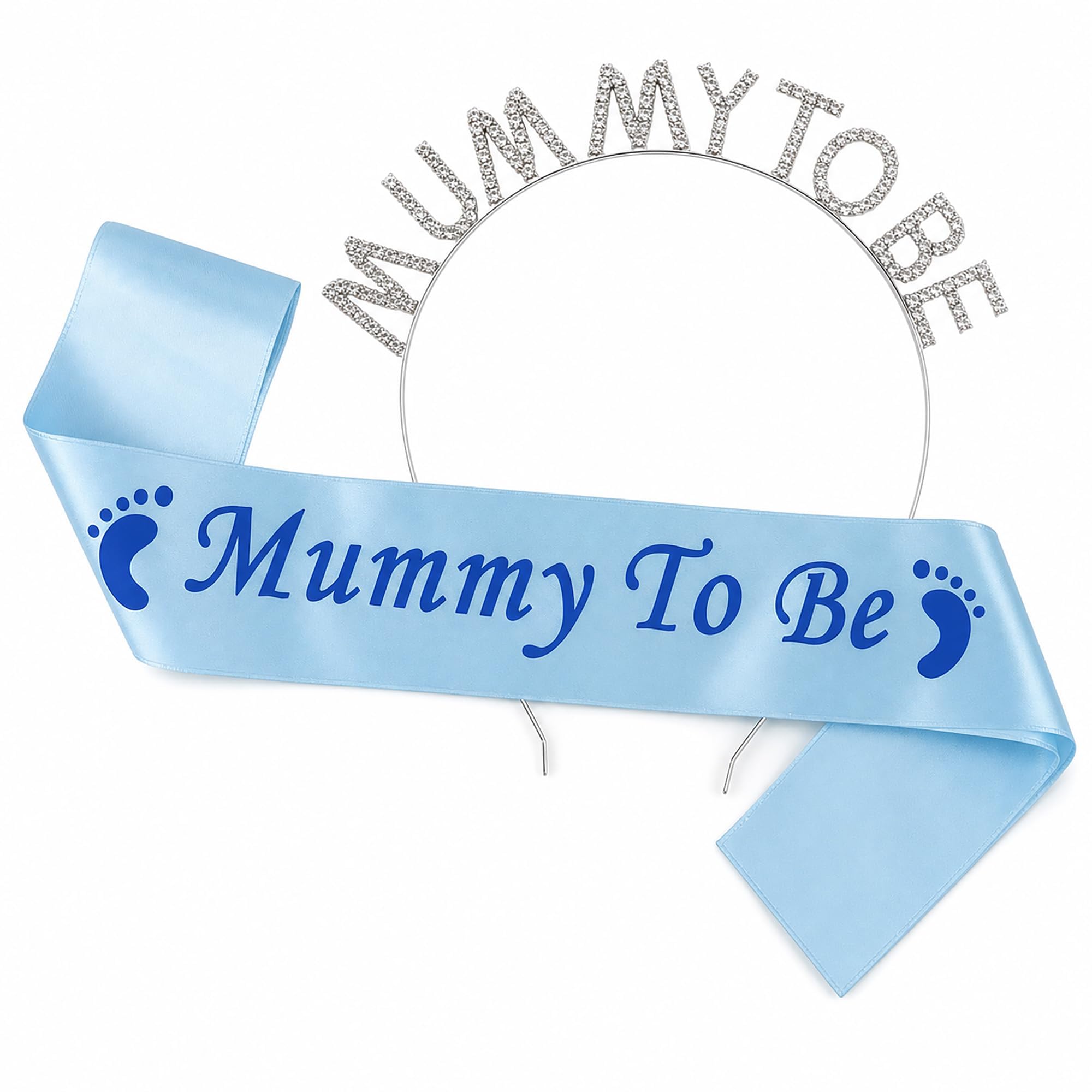 2 Pcs Mummy to Be Sash and Tiara Set - Light Blue Baby Shower Decorations