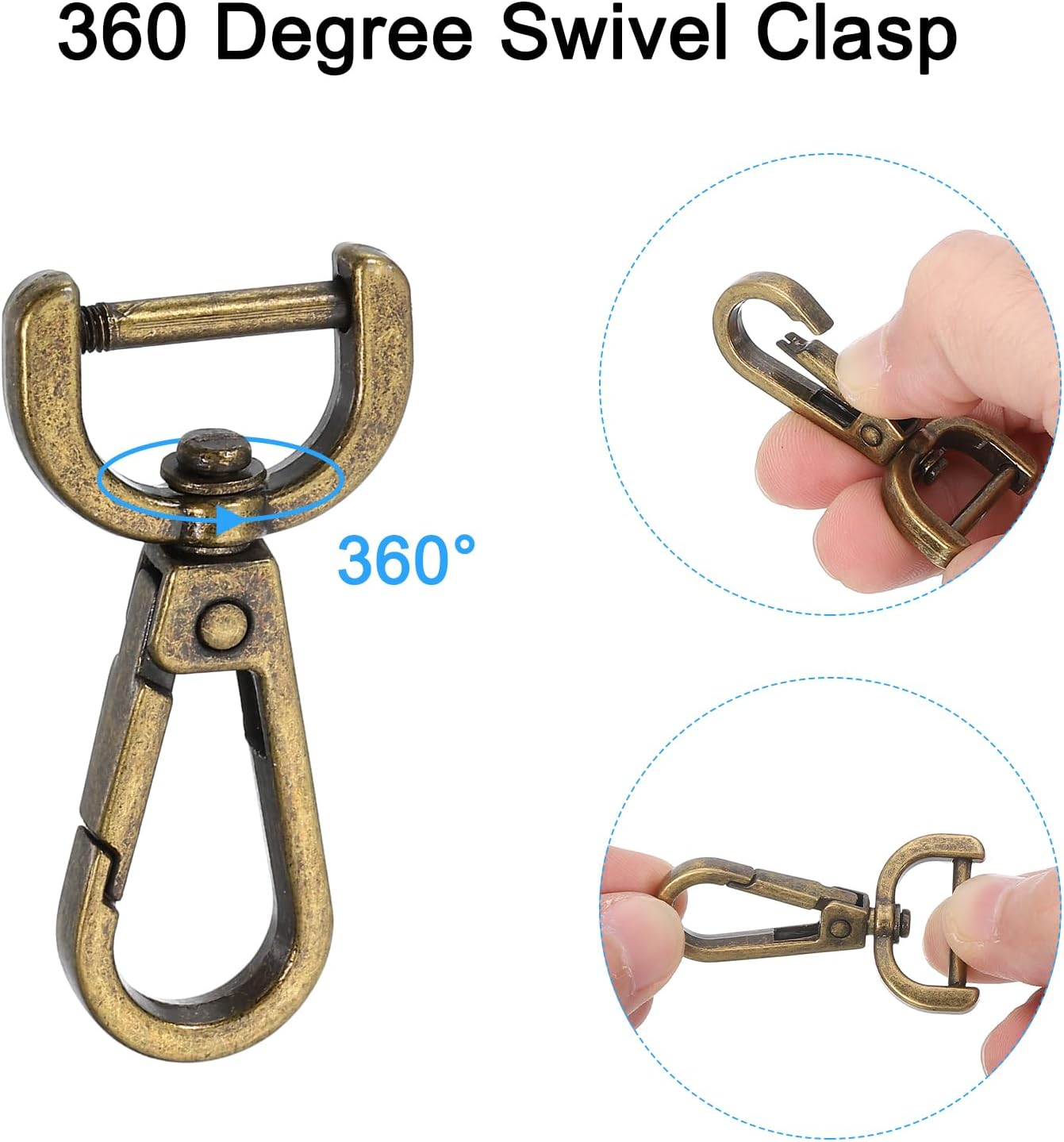 uxcell 1 Set Detachable Snap Hook, 0.59" D Ring Swivel Clasp Bronze image 4