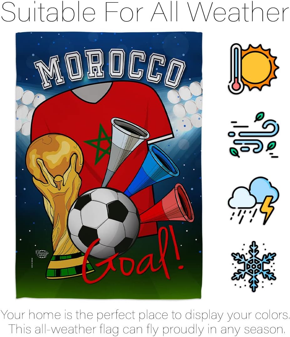 World Cup Morocco Soccer House Flag Sports Game Goal Ball Football Entertainment Activity Physical Decoration Banner Small Garden Yard Gift Double-Sided, 28" x 40", Made in USA