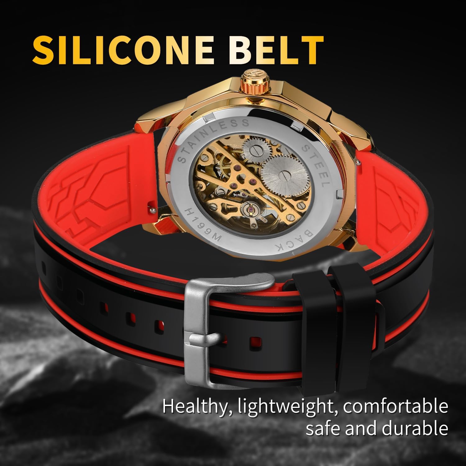 Gute Mens Watches, Mechanical Skeleton Watches for Men with Luxury Big Face Waterproof 3D Mens Wristwatch Analog Dress Stainless Steel Man Watch