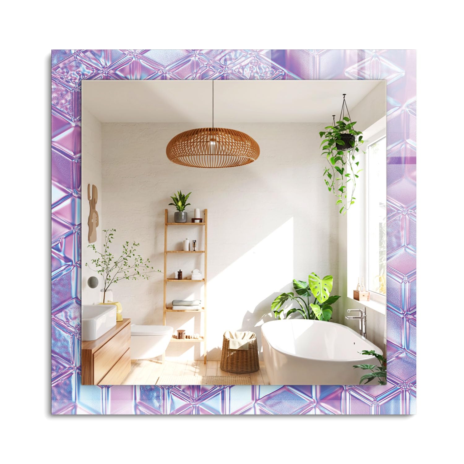 Miroir rectangulaire avec cadre design style boho japandi déco murale chic