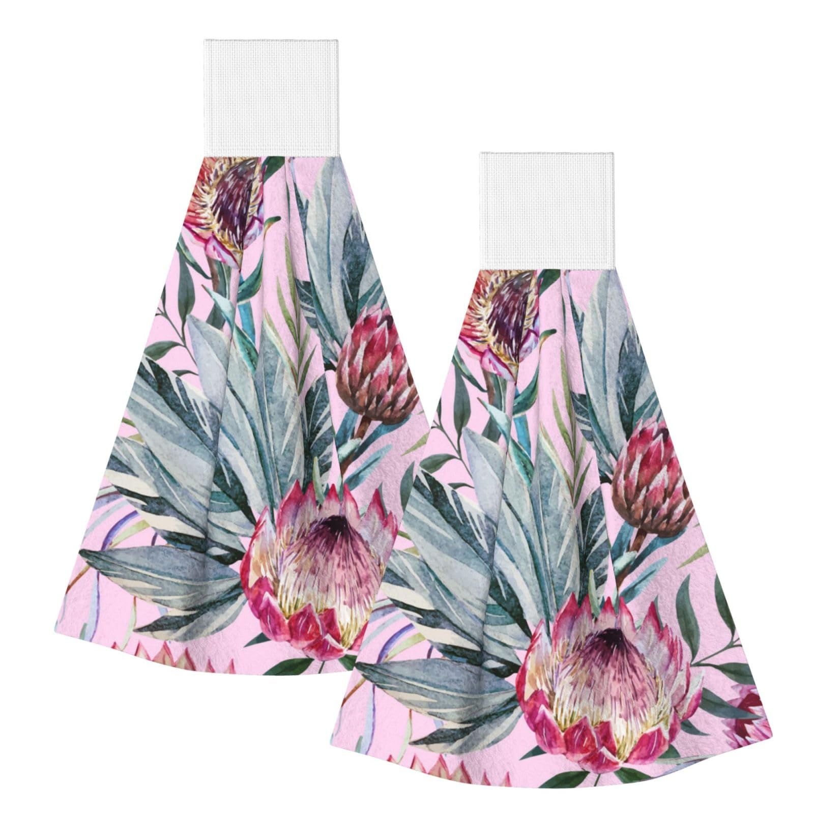DOPKLNA Tropical Protea Pattern, 2 Pcs Hanging Coral Fiber Hand Towels for Bathroom, Absorbent Kitchen Towels