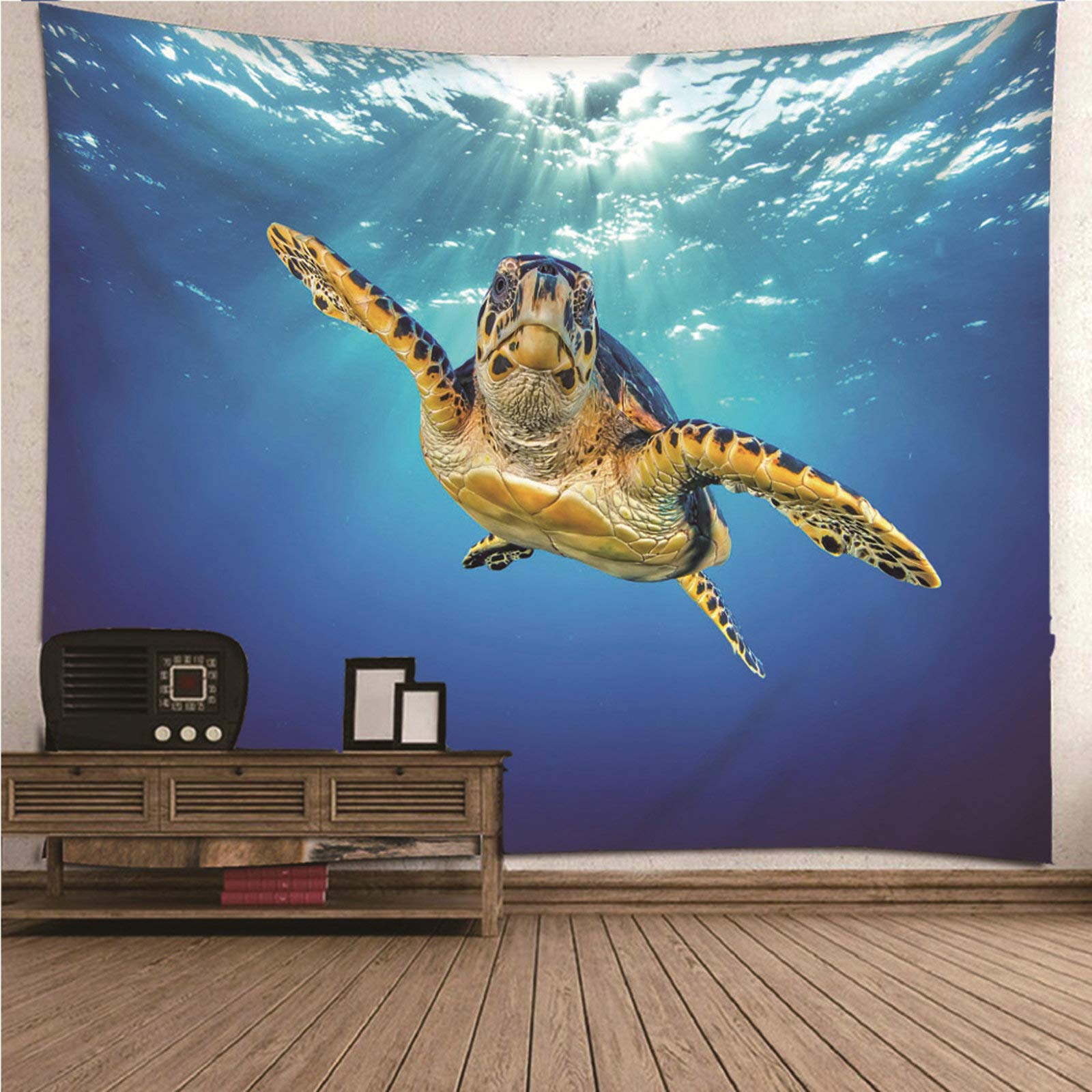 Tapiz de pared de tortuga marina para salón: decoración del hogar en poliéster de 150 x 130 cm