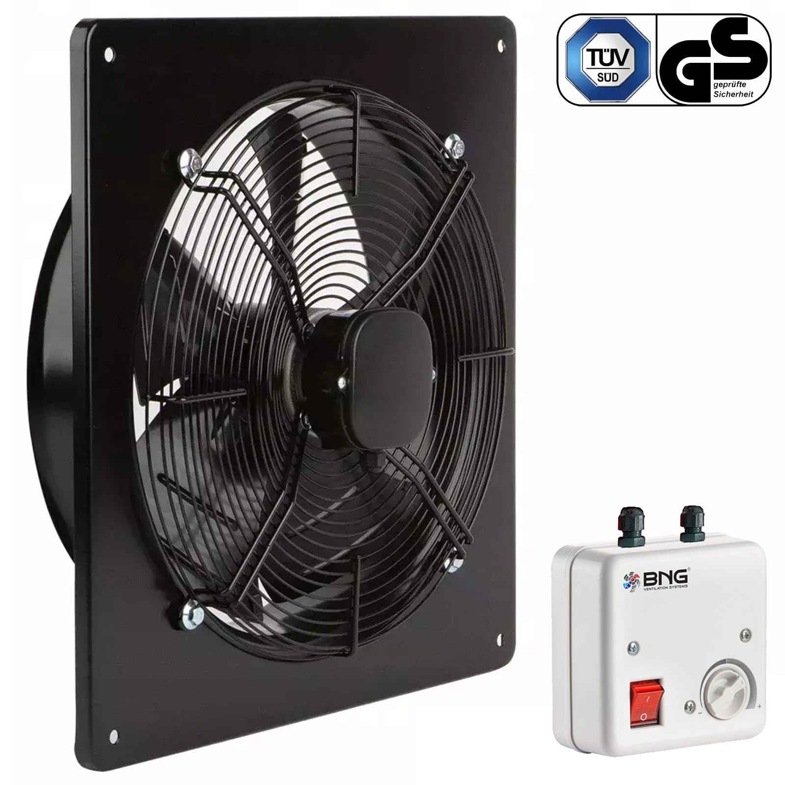 BVN VENTILATION SYSTEMS & ELECTRICAL MOTORS Bdrax-K Industrie Ventilator Axiallüfter mit Drehzahlregler für Zu- und Abluft Wand Lüfter Gebläse Axialventilator 230V 200mm 250mm 300mm 350mm (350)