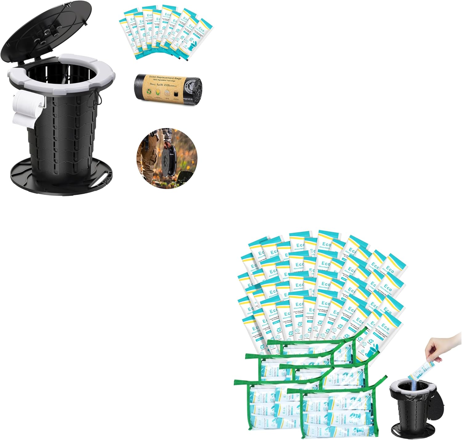 BLIKA Upgraded Retractable Portable Toilet with Soft Cushioned Seat, 350LBS Foldable Camp Toilet for Adults & Kids, Compact Travel Toilet for Camping, Hiking, RV Travel, Road Trips