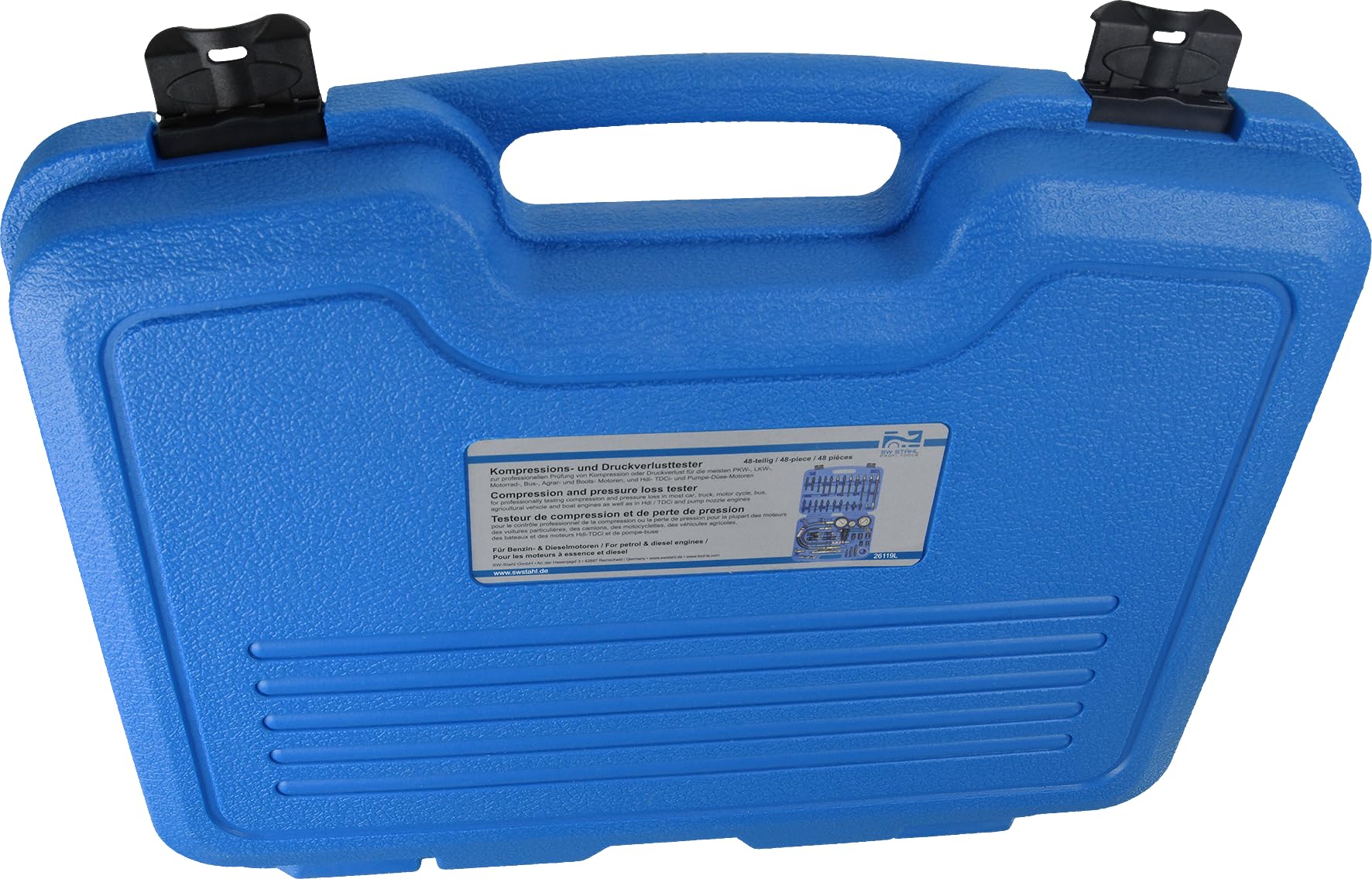 SW-Stahl 26119L Tester Compressione per Motori a Benzina e Diesel | Kit universale di controllo pressione cilindri per diagnostica professionale, manometro preciso con scala chiara.