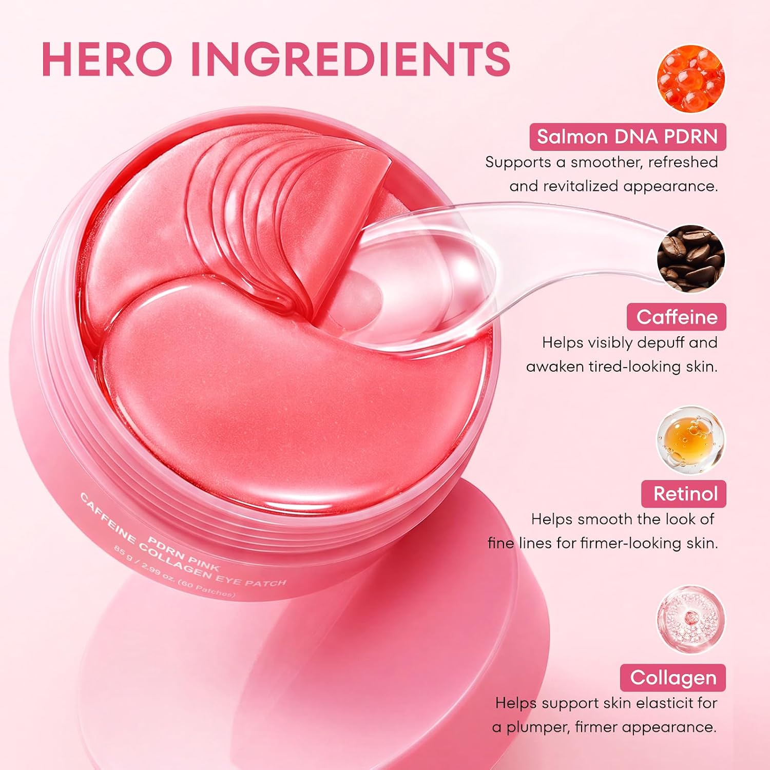 PDRN Collagen Stick & Eye Patches: Volufiline & Caffeine Hydrating for Dark Circles Puffiness Fine Lines Under Makeup for Eyes Face Neck Women's Eye Care 0.32 oz Balm + 60 Patches