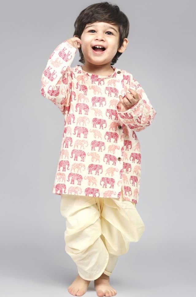 Premium Cotton Dhoti Kurta Set for Kids Boys | Traditional Angrakha Style Ethnic Wear for Boys | Kurta Dhoti Set for Kids | Festive & Wedding Clothing Set for Baby