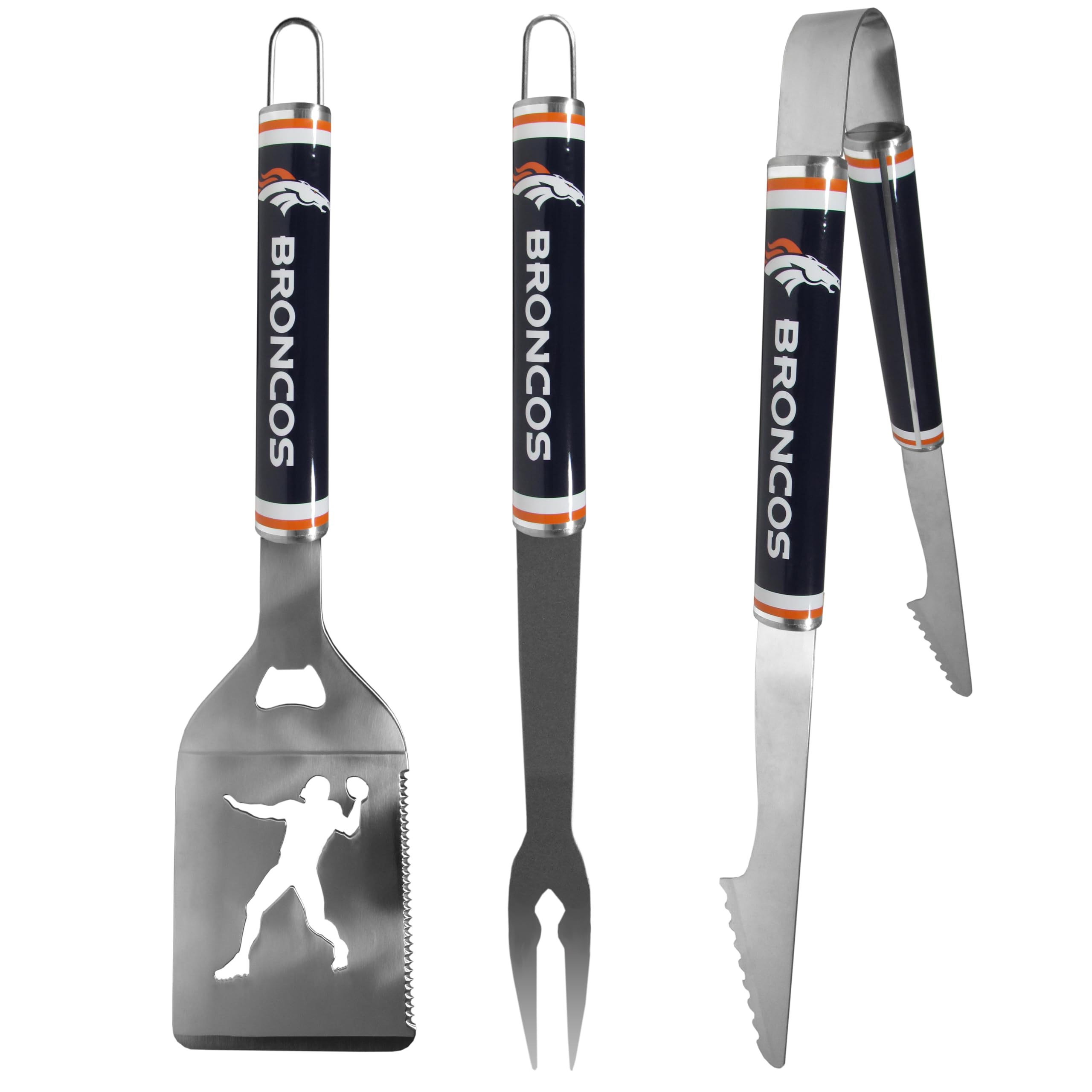 Siskiyou Sports NFL Denver Broncos 3 pc Steel BBQ Tool Set, One Size, Team Colors