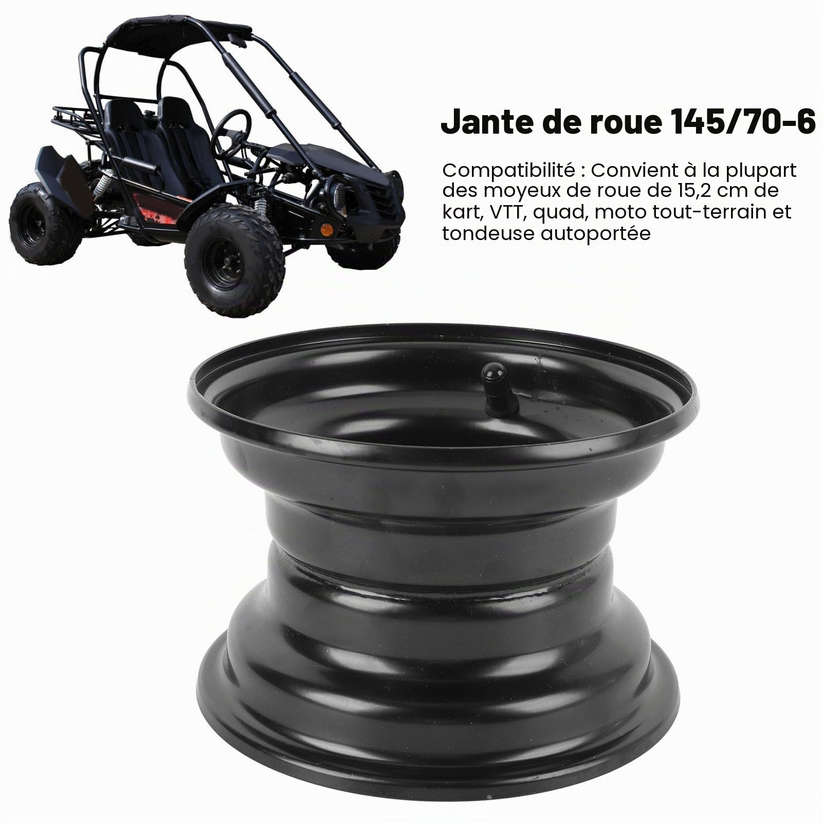 Jante de Kart 145/70-6 3 Trous 6 Pouces en Alliage D'aluminium, Traction Améliorée, Look élégant pour VTT, Quad, Moto Tout-Terrain, Tondeuse Autoportée