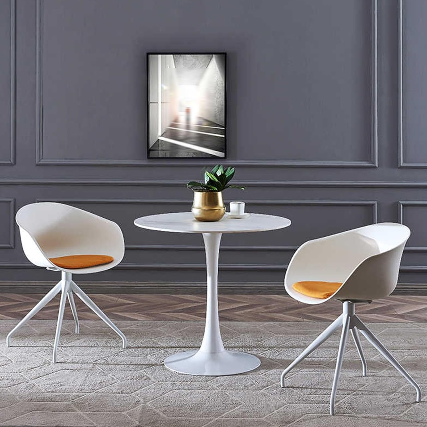 Table Chair Set, Round Office Tables for Small Spaces, Cafe Balcony Living Room Simple Round Dining Table, Office Reception Room Club Table, for Lounge, 70cm(2 Chairs)