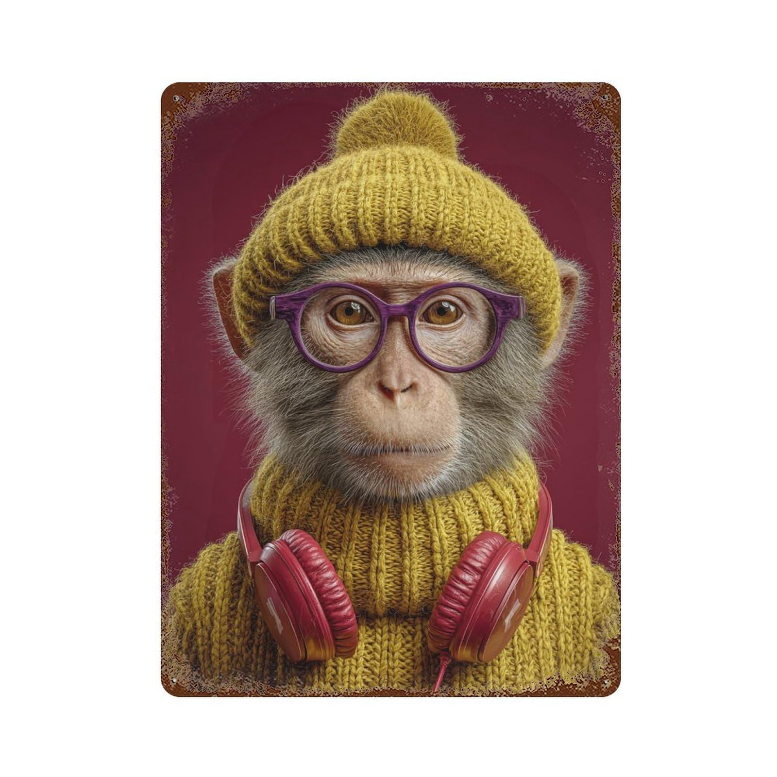 Rust Effect Hipster Monkey Fashion Icon Vintage Rust Metal Sign 15.7"x11.8", Old School Wall Decor for Basement, Hobby Room And Garage Decor