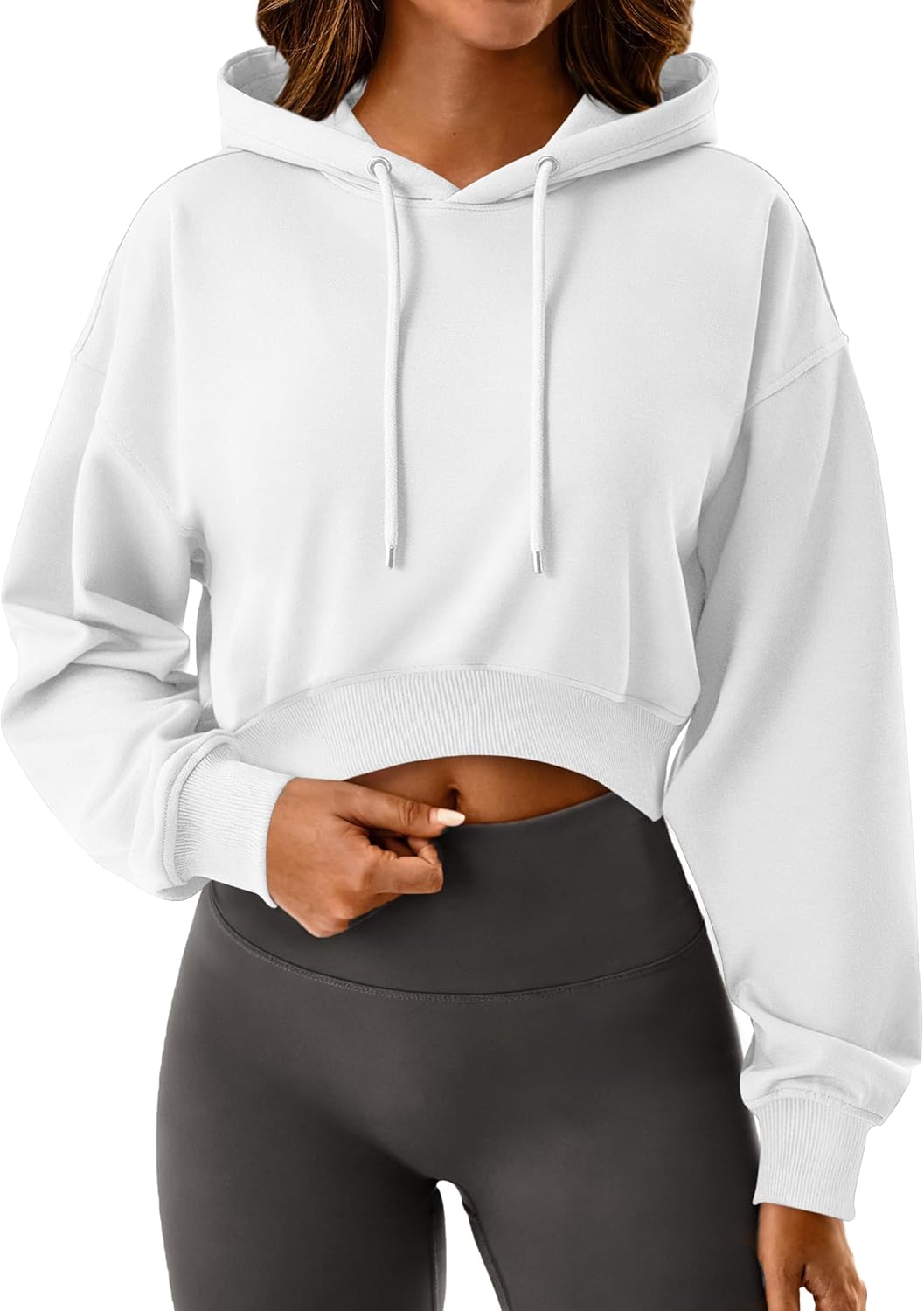 Remidoo Cropped Hoodie Women Long Sleeve Crop Top Casual Drawstring Hooded Sweatshirt - Image 3