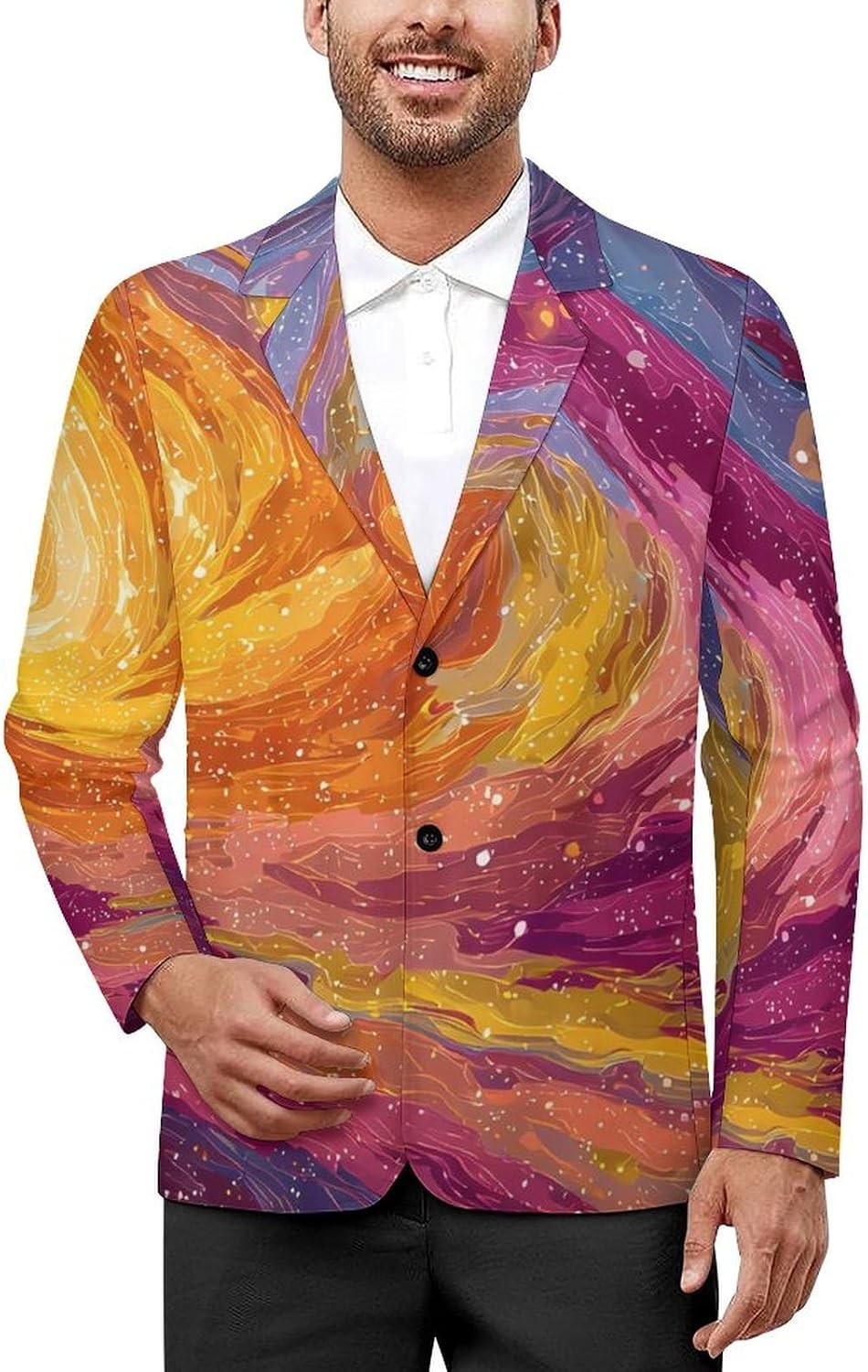 Vibrant Galaxy Swirling Colorful Stars Mens Blazer Jacket Business Casual Suit Sport Coats Wedding Party Tuxedo