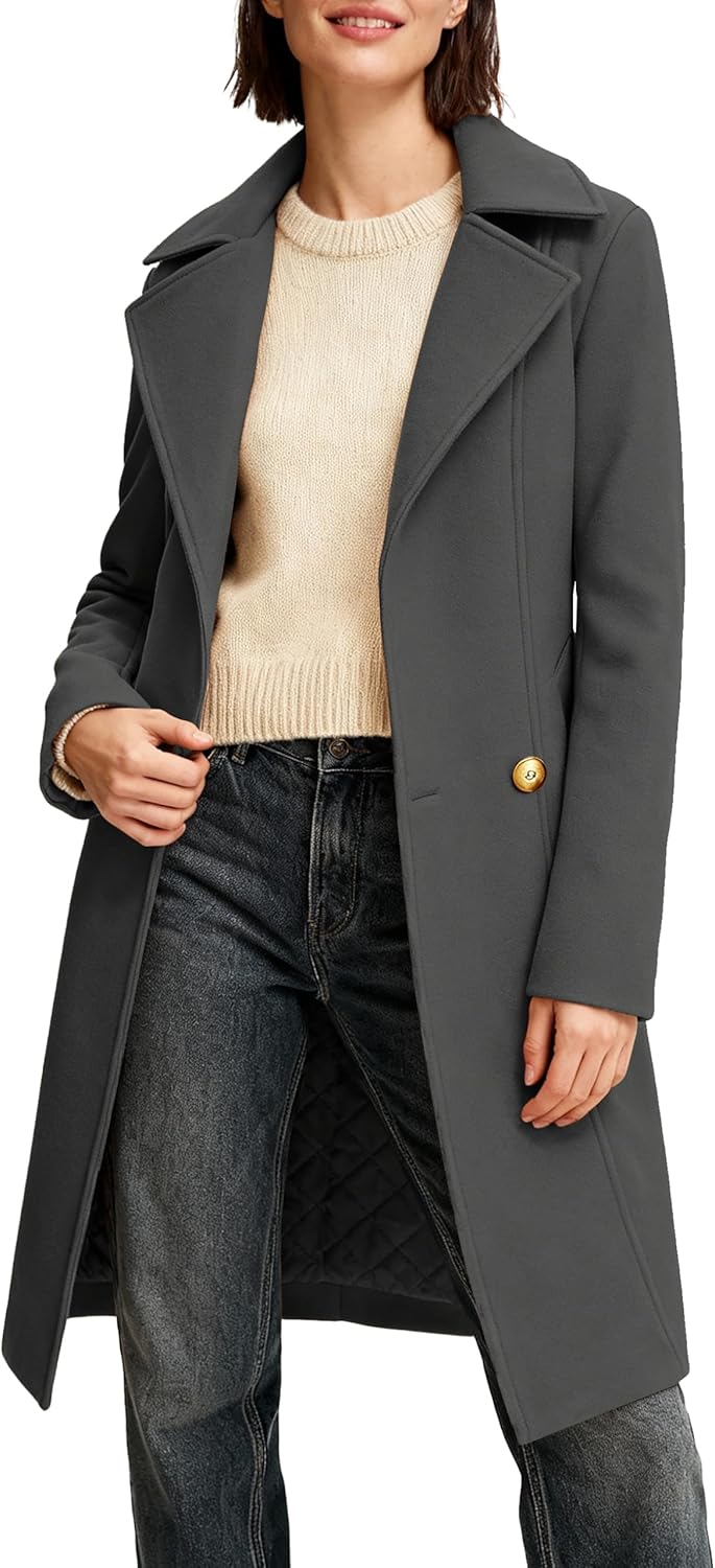 Women's Long Notch Lapel Coat, Double-Breasted Peacoat, Casual Classic Fall Winter Overcoat - Image 2