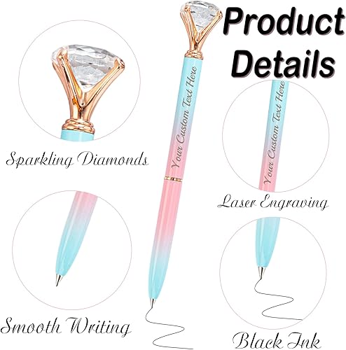 Miniatura 3 de 1 bolígrafo de diamante personalizado con nombre, bolígrafos personalizados grabados a granel, bolígrafos de tinta negra personalizados para